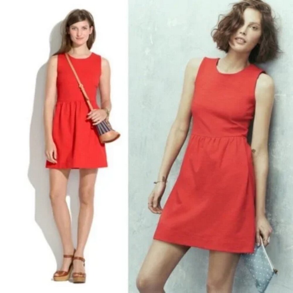Red Madewell Afternoon sleeveless fit and flare dress with pockets size small
